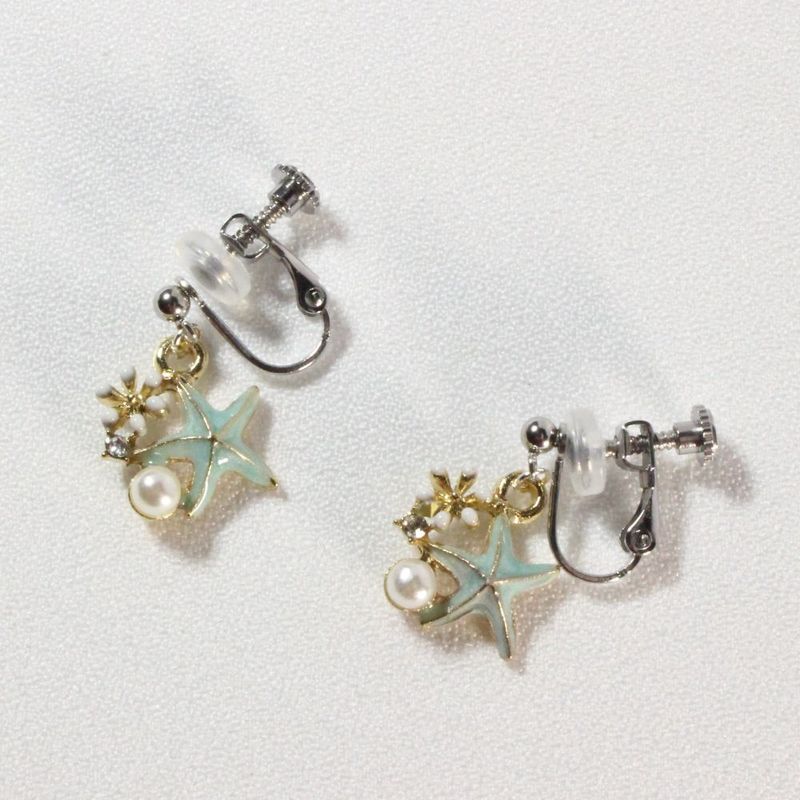 Blue Starfish Clip-on Earrings　