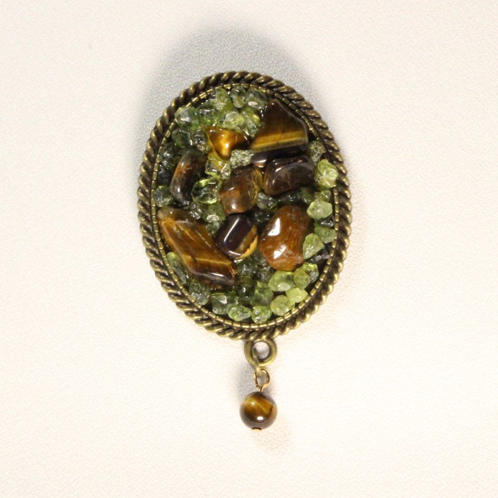 Peridot & Tiger's Eye Brooch
