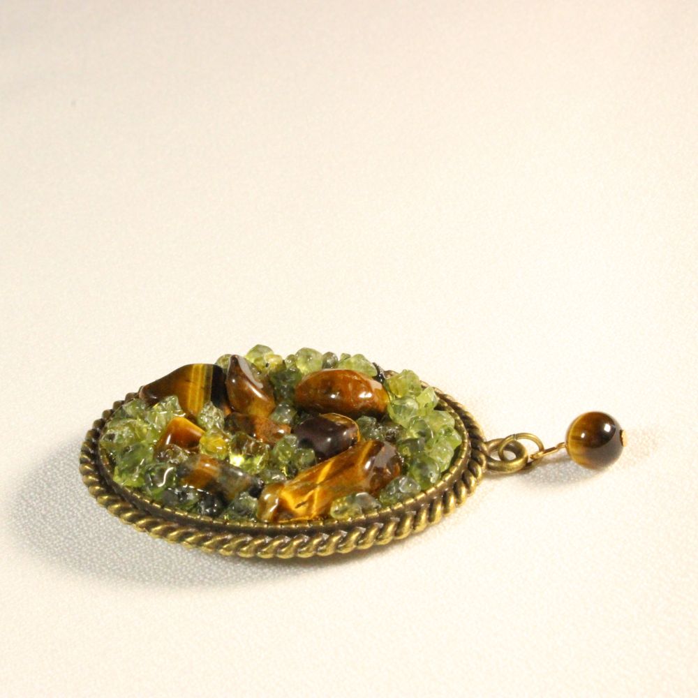 Peridot & Tiger's Eye Brooch