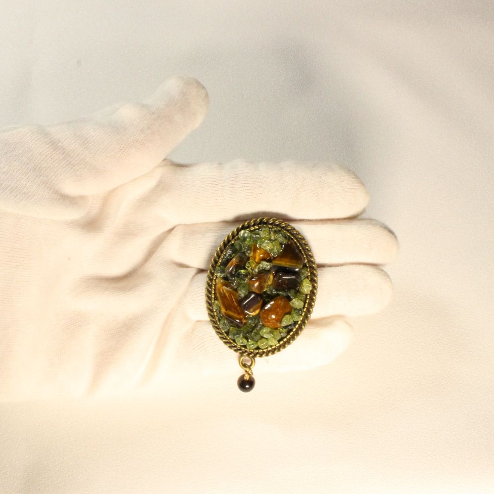 Peridot & Tiger's Eye Brooch