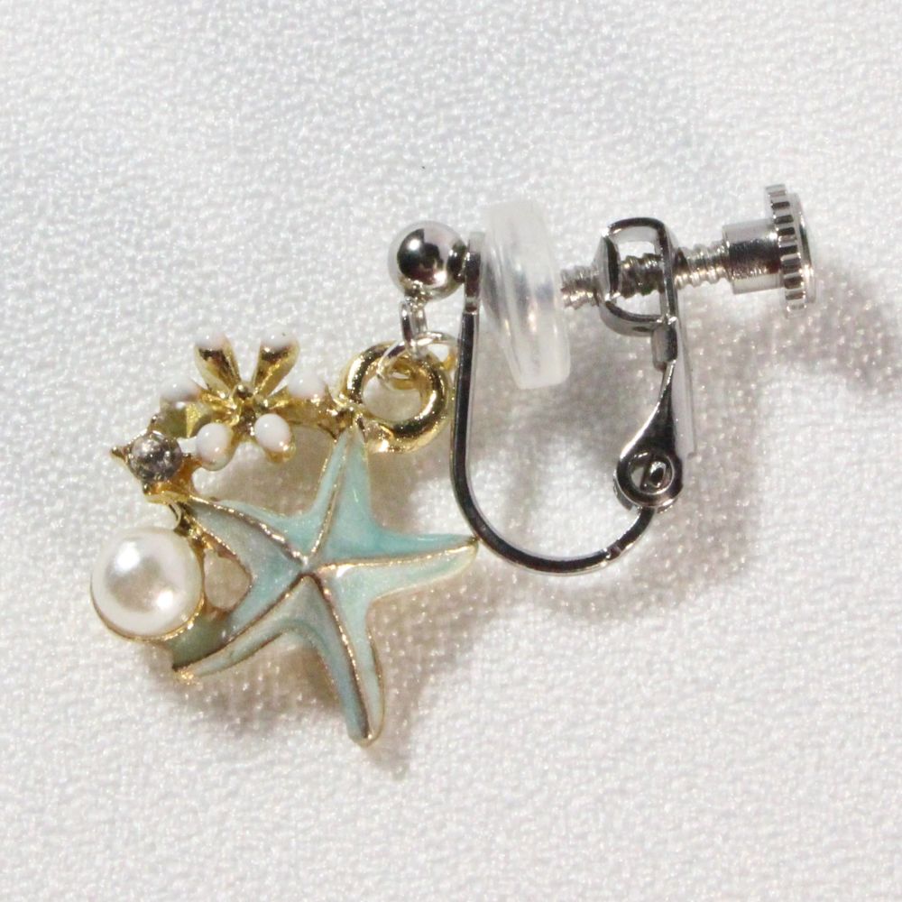 Blue Starfish Clip-on Earrings　