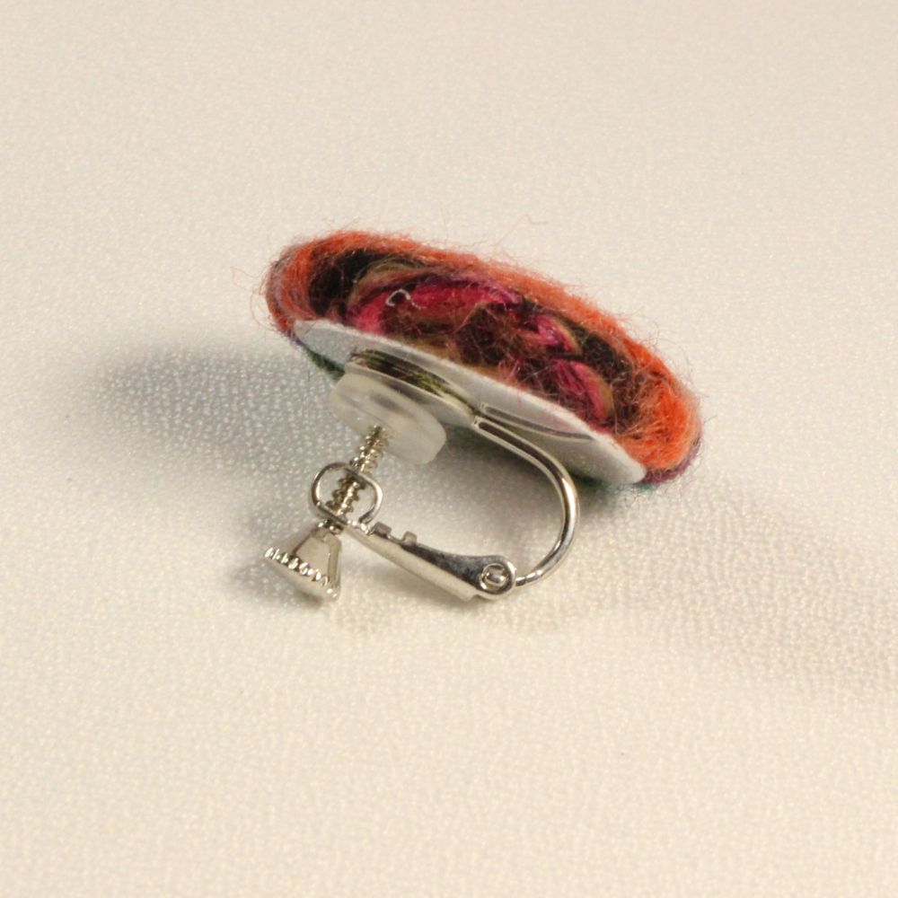 Colorful Yarn Fabric button Clip-on Earrings　