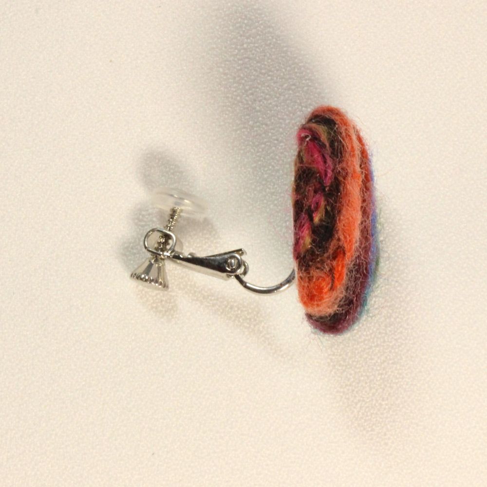 Colorful Yarn Fabric button Clip-on Earrings　