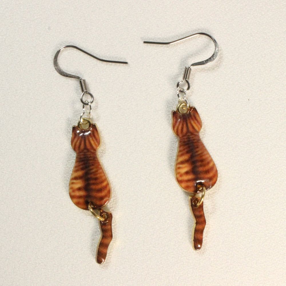 Cats Earrings with a dangling tail