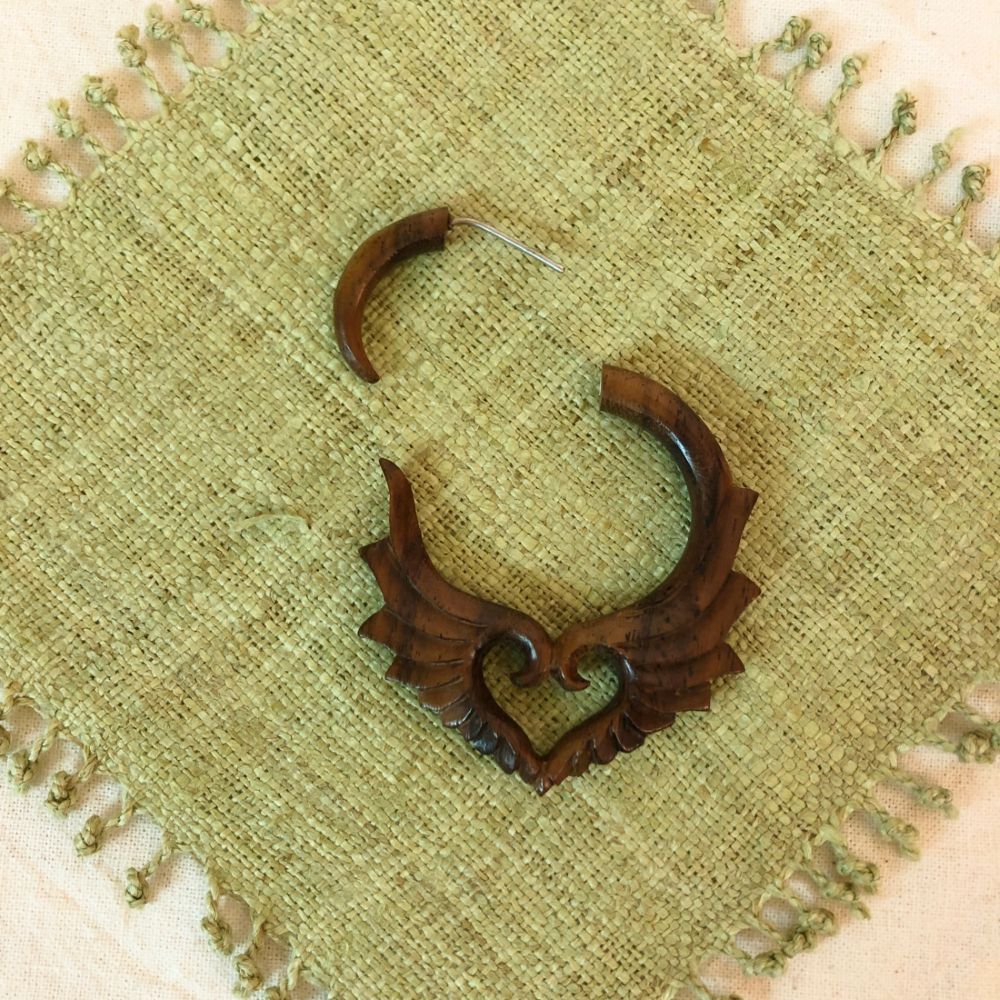 Wooden Heart Earrings for pierced ears