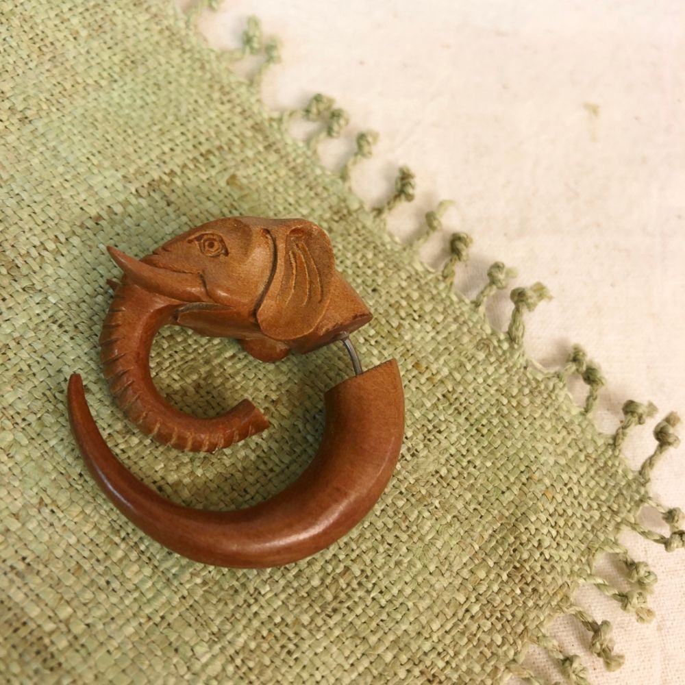 Wooden Elephants Earrings for pierced ears