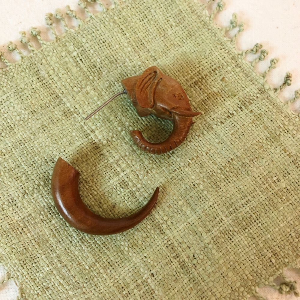 Wooden Elephants Earrings for pierced ears