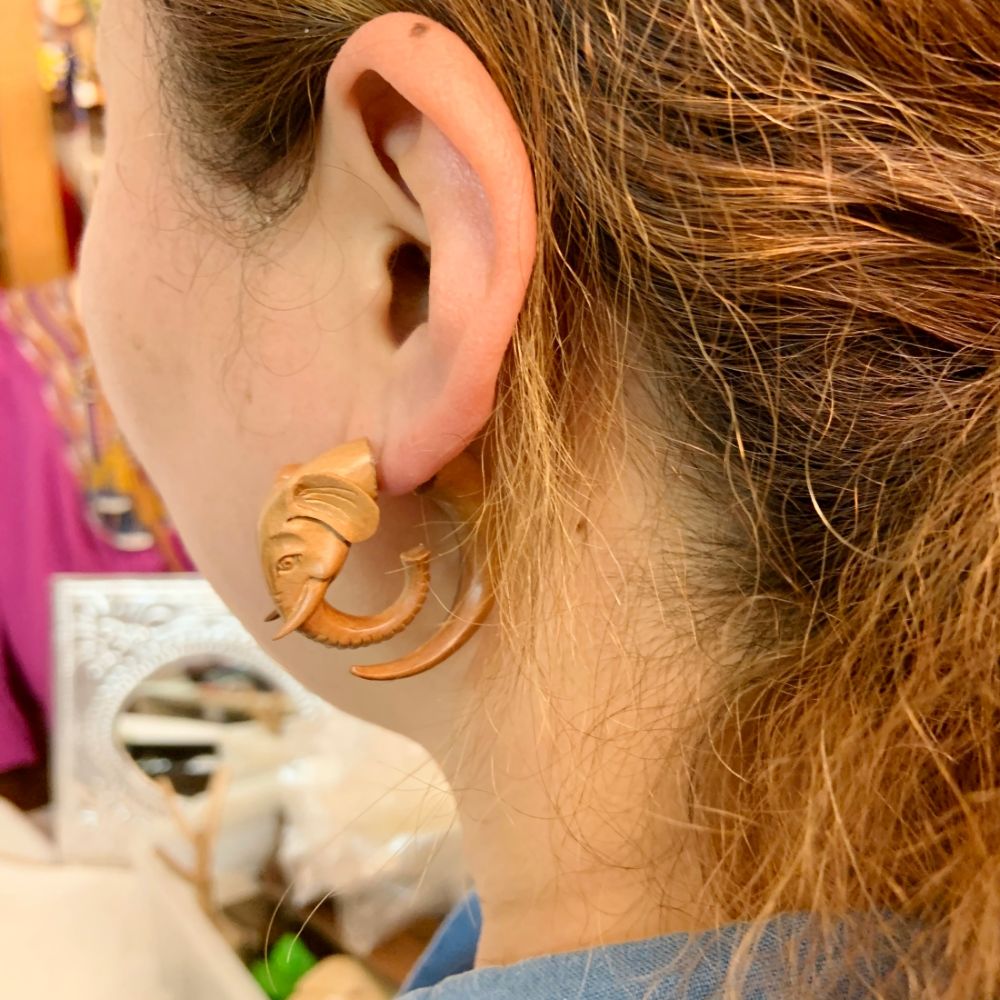 Wooden Elephants Earrings for pierced ears