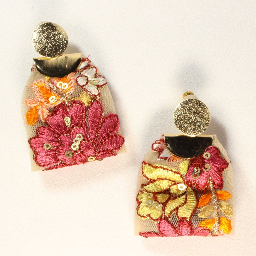 Embroidered Ribbon Clip-on Earrings