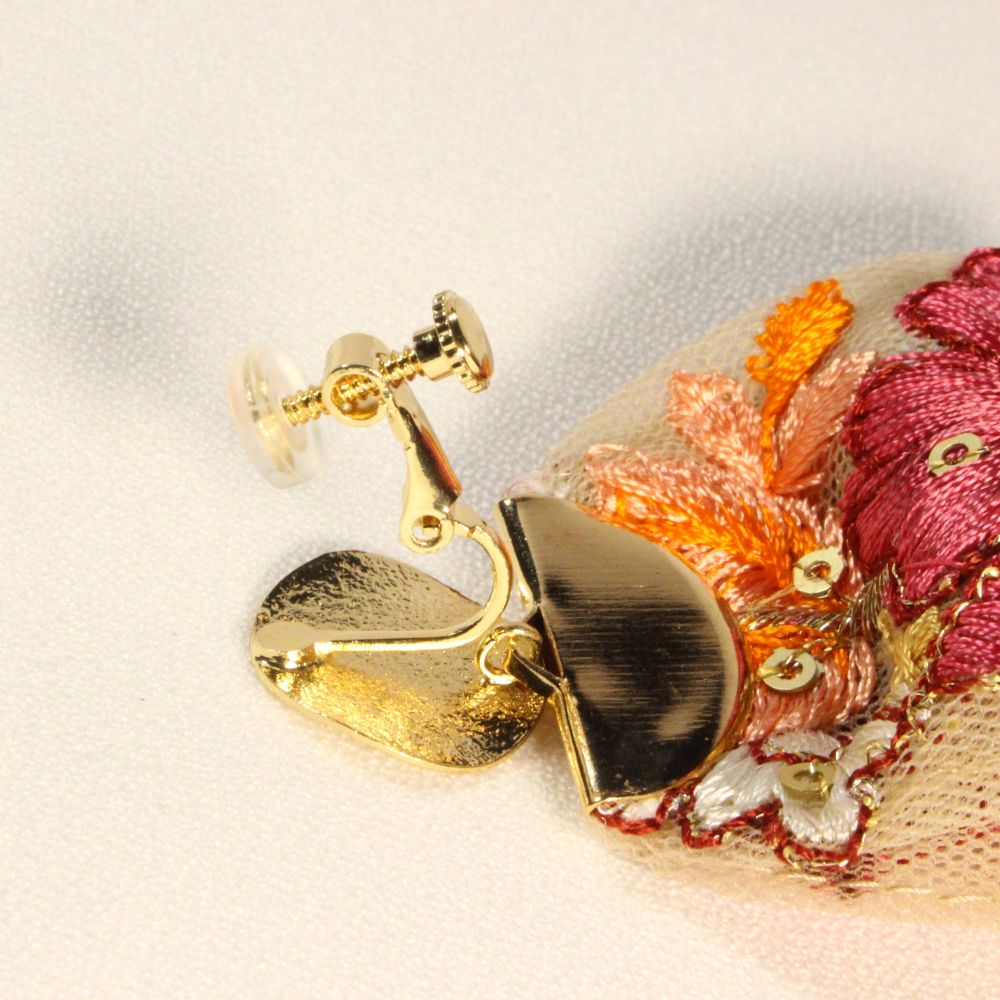 Embroidered Ribbon Clip-on Earrings