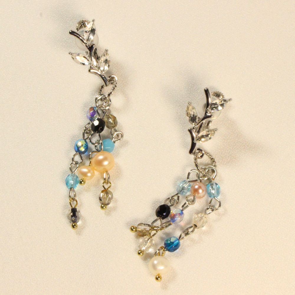 Czech Glass Beads & Freshwater Pearls Clip-on Earrings　