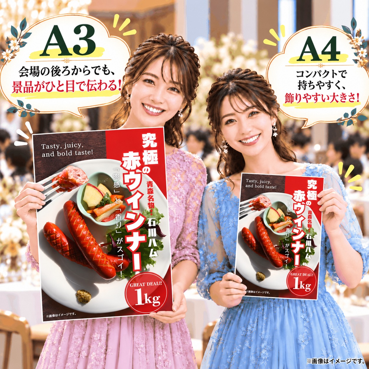 目録 景品 究極の赤ウインナー1kg 単品 A3パネル A4パネル 忘年会 ビンゴ 結婚式 二次会 ゴルフ コンペ 有効期限なし QR申込