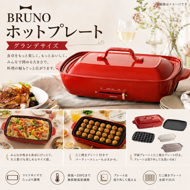 二次会 景品 【おまかせ 9点セット】 BRUNO ホットプレート 目録 A3パネル付｜有効期限無し 結婚式 ビンゴ イベント おすすめ