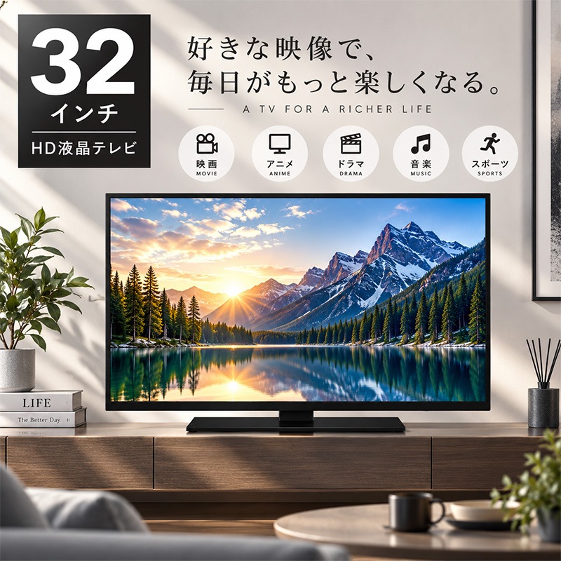 二次会 景品 液晶テレビ 32インチ 【ハーゲンダッツ等の中から選べる豪華グルメ 景品7点セット】 目録 A3パネル付｜有効期限無し 結婚式 ビンゴ イベント おすすめ