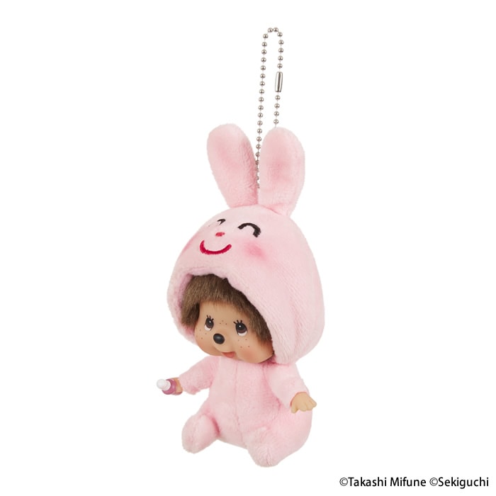 セキグチ モンチッチぬいぐるみ ウサギのフード付き 約38cm いらすとや×モンチッチ 顔でかSSキーチェーン うさぎ|【ぬいぐるみの