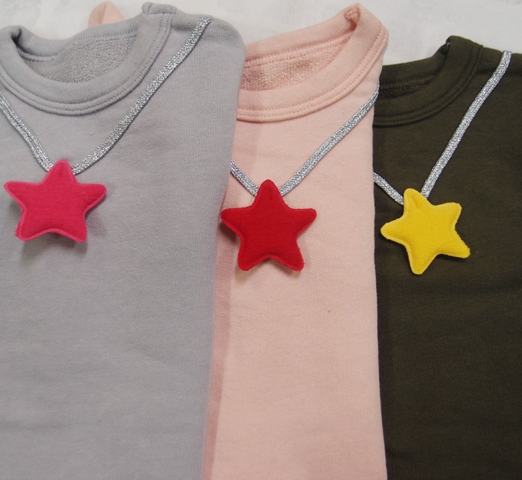 子供服 トップス 星ネックレス長袖AラインチュニックＴシャツ 80cm 90cm 95cm 100cm 日本製 9511保育園・メール便可20 ロンT