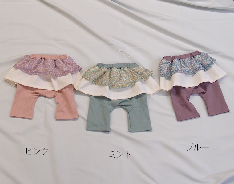 【在庫処分セール・さらにクーポン利用可】  子供服 パンツ スカッツ　小花柄エプロン風スカッツ　夏　 (80cm 90cm 95cm 100cm)本製　保育園・メール便可20 ベビー服 女の子 ズボン 赤ちゃん 9714