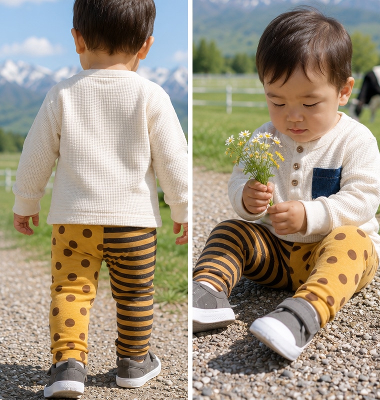   子供服 パンツ （ドット柄×ボーダー柄）伸縮性抜群スリムパンツレギンス（80cm 90cm 95cm 100cm）2998・メール便可13 ベビー服 男の子 女の子ズボン 赤ちゃん