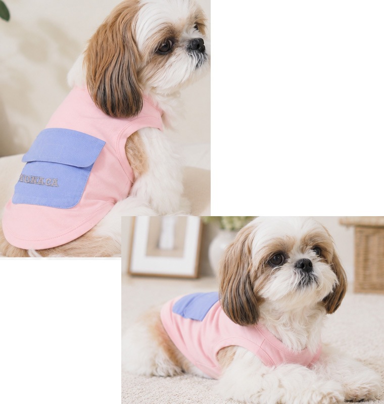 【犬服】接触冷感タンクトップ 綿100％UVカット加工　背中ポケット付き　保冷剤　チワワ・トイプードル・柴犬などに0356