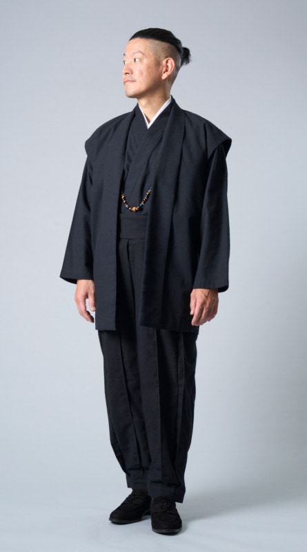 【着物スーツ】綿ブラック 袴風パンツ(武玄-2)