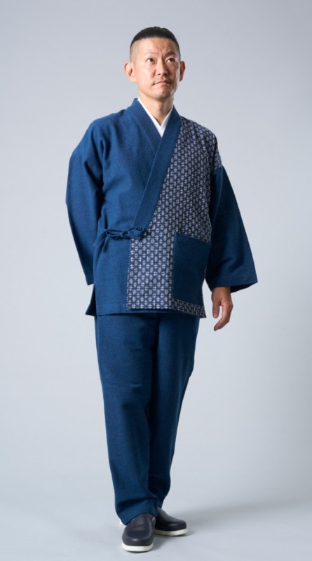 【作務衣 樹亜羅】刺し子風(ネイビー) M,LL