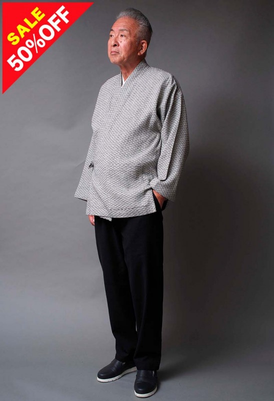 【セール】 Lのみ 綿作務衣 白黒