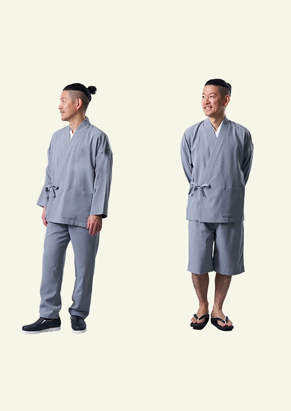 夏の2パンツ作務衣セット ライトグレー