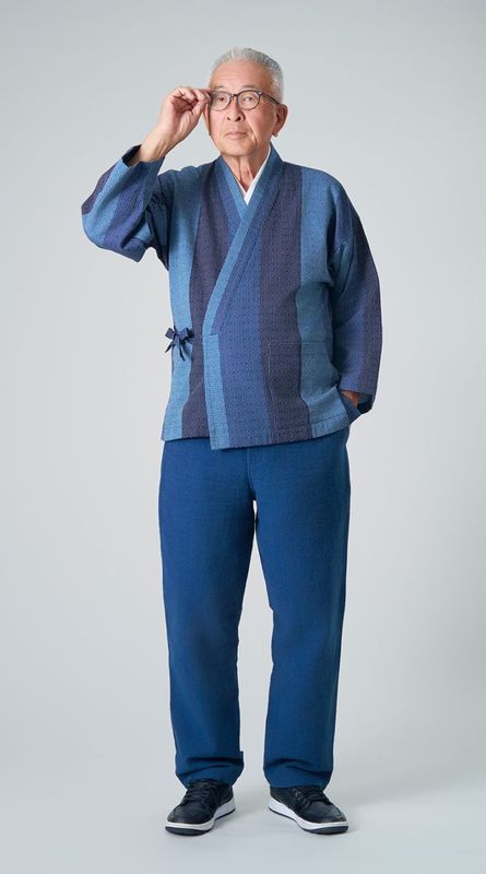 かつお縞刺し子作務衣 / 千筋柄