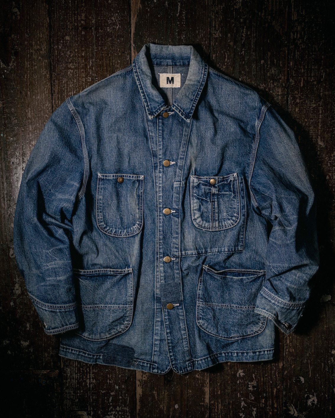 M / used wash repaired denim coverall