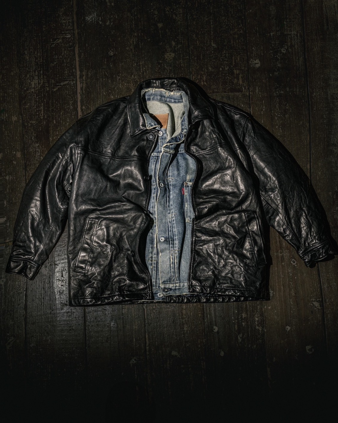 vintage-washed leather car coat
