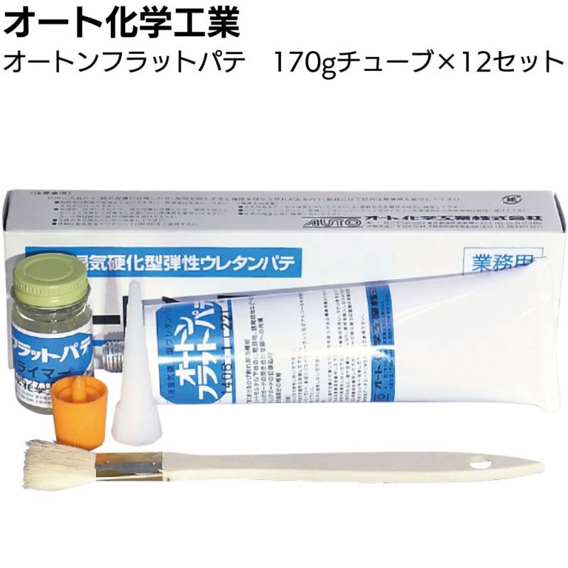 オート化学工業 オートンフラットパテ 170g×12セット ＜外壁材補修用ウレタンパテ 可撓性 塗料付着性優 チューブ ひび割れ 欠損部分＞