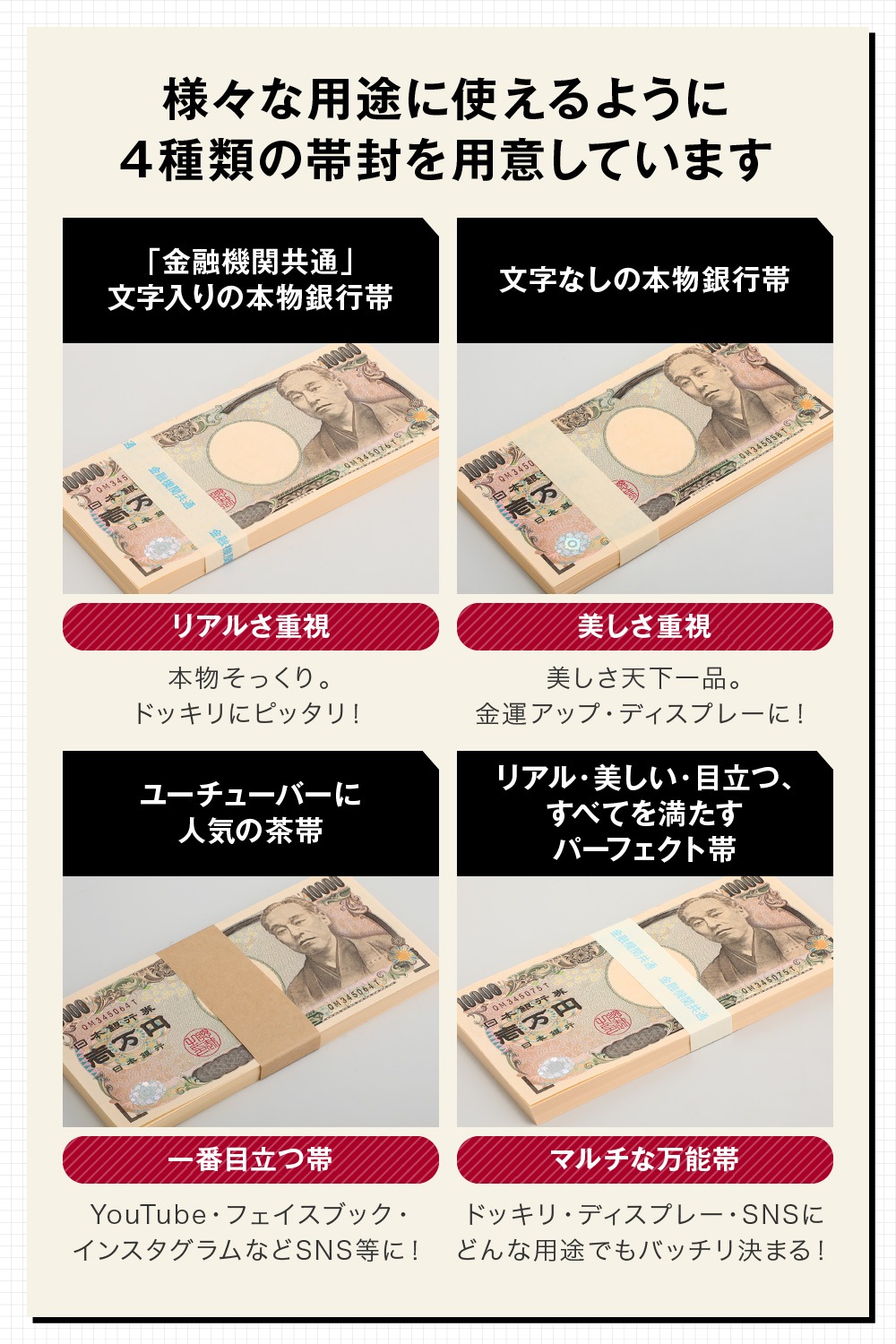 ダミー紙幣100万円札束　100枚すべて印刷　金融機関共通帯封　3束　新品 ダミー紙幣100万円札束 100枚すべて印刷 金融機関共通帯封 3束 新品