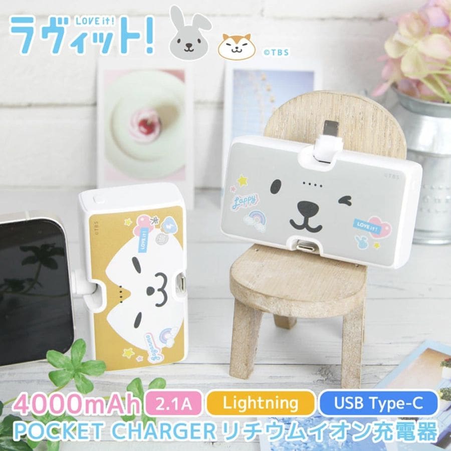 ラッピー LightningType-Cコネクタ付き リチウムイオン充電器 4000mAh