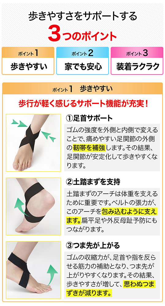 ラクラク歩行(らくらくウォーク) 転倒予防サポーター ブラック シニア 高齢者 足首サポーター 足首用 サポーター 歩く 補助 脚