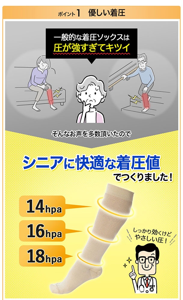ラクラク歩行(らくらくウォーク) 膝下 きつくない 着圧ソックス 高齢者 シニア 黒 ベージュ 肌色 ひざ下 ゆるめ 靴下 弾性ストッキング ユニセックス レディース メンズ 男性 夜用 寝ながら 就寝用 日中 ふくらはぎ