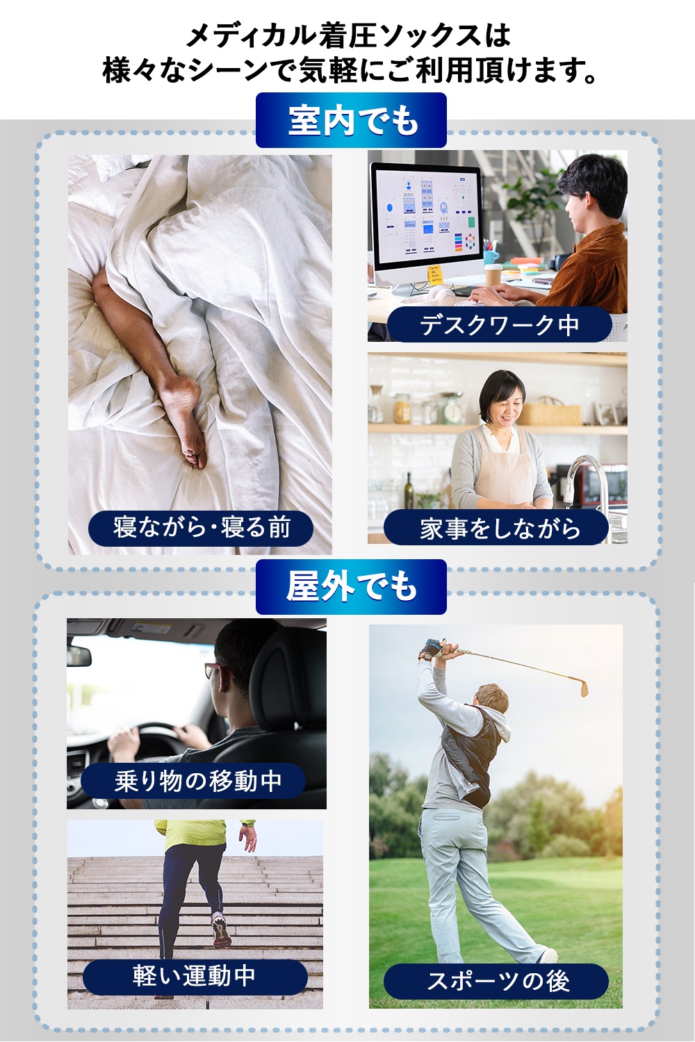 着圧ソックス 選べる3タイプ 男女兼用 締メディカル 一般医療機器【ふくらはぎサポーター／つま先なし(オープントゥ)／つま先あり】