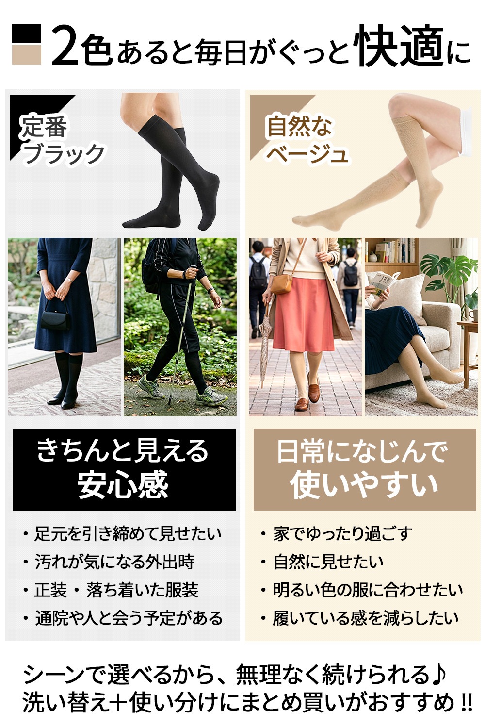 ソックス 選べる3タイプ ベージュ 男女兼用 締メディカル 一般医療機器【ふくらはぎサポーター／つま先なし(オープントゥ)／つま先あり】
