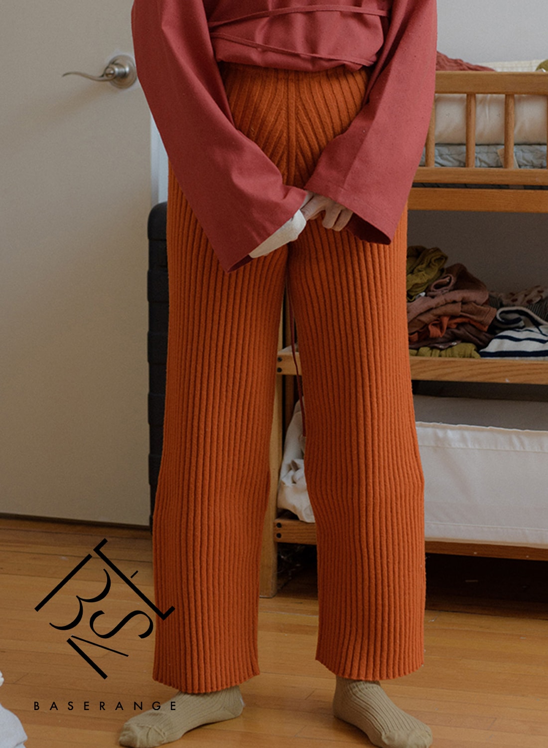 美品 baserange ベースレンジ コットンニットパンツ XS ベースレンジ 