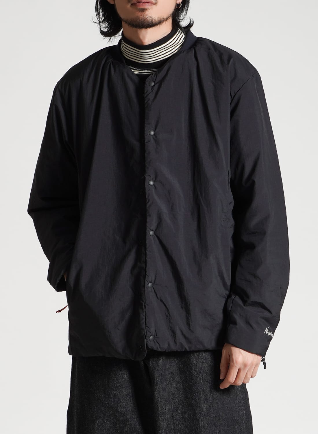 NANGA ナンガ ノーカラーソフトダウン カーディガン グレー インナー