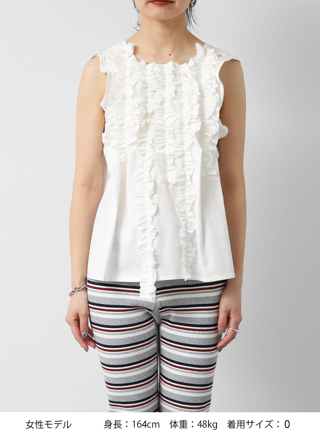 RhodolirioN フリル Tシャツ ホワイト　ロドリリオン　ネペンテス Rhodolirion(ロドリリオン）/Sleeveless Frill Shirt - Twill(スリーブ