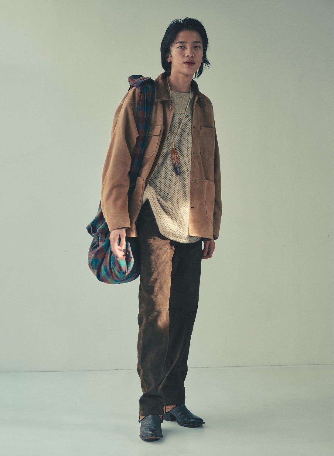 LEATHER MICHIGAN CHORE COAT‐GOAT SUEDE ANTIQUE FINISH‐|レザー