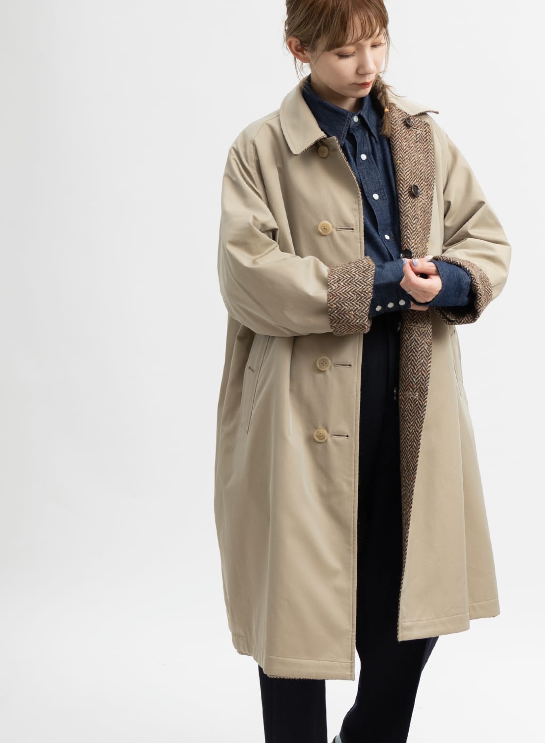 アナトミカ シングルラグランコート2 リバーシブルコート ベージュ 一枚袖
