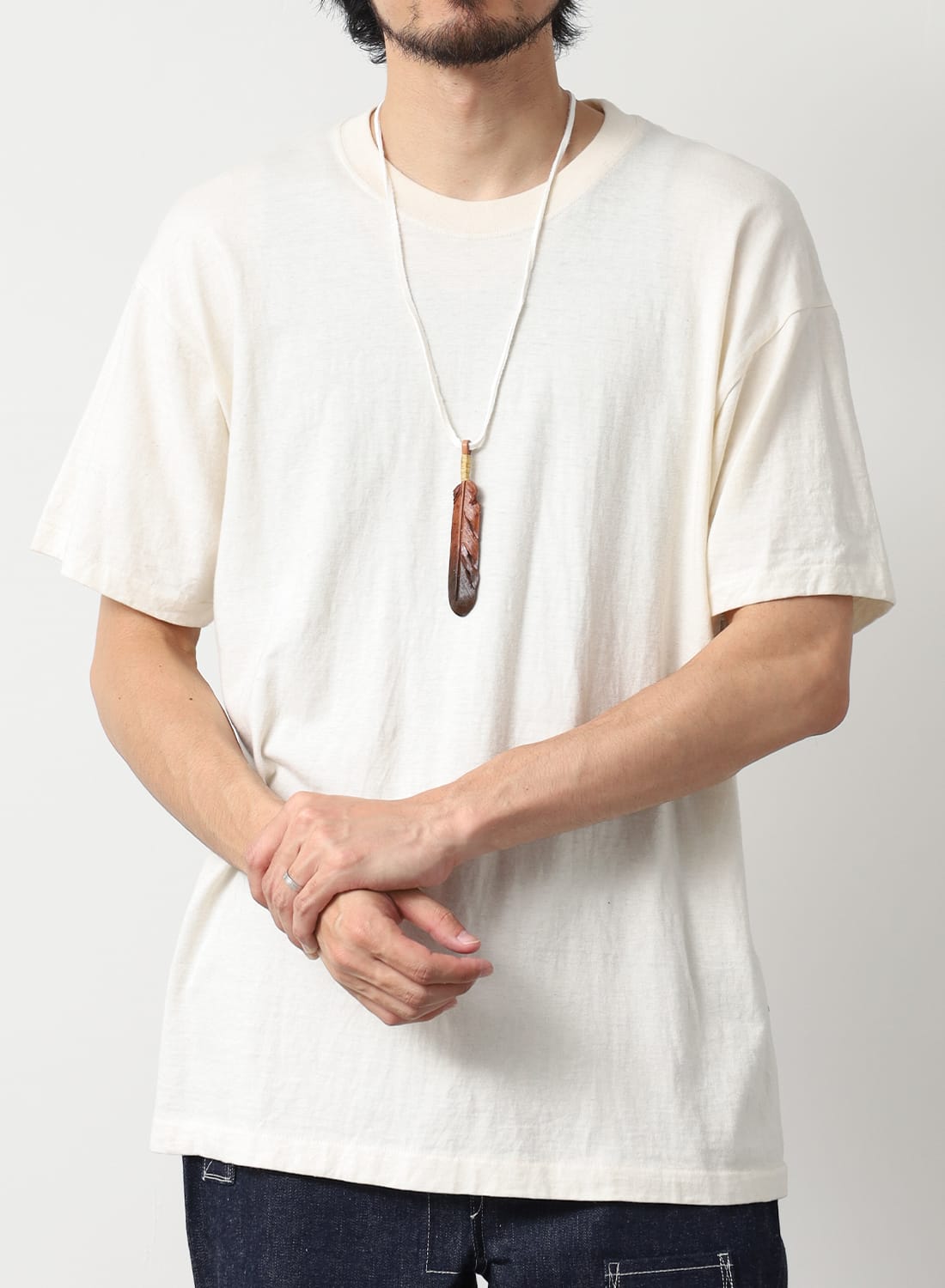 LEATHER CARVING FEATHER COLOR NECKLACE‐SMALL‐|レザーカーヴィング
