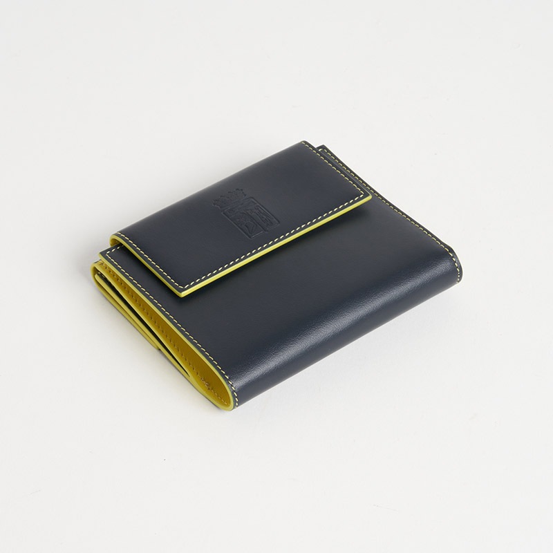 Blason Small Wallet ブラゾン ２つ折り財布（フラップ付）スムースカーフ ブルー・ニュイ