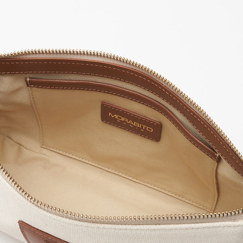 Le BLASON CANVAS SHOULDER POCHETTE ブラゾン キャンバスショルダーポシェット100%コットンキャンバス x スムースカーフ ナチュラル x ライトブラウン