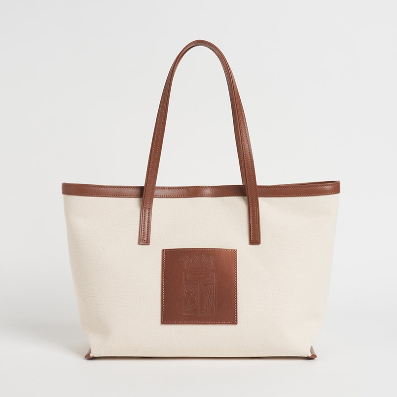 Le BLASON CANVAS TOTE ブラゾンキャンバストート 100％コットンキャンバス x スムースカーフ ナチュラル x ライトブラウン