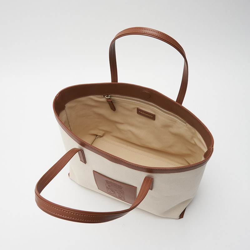 Le BLASON CANVAS TOTE ブラゾンキャンバストート 100％コットンキャンバス x スムースカーフ ナチュラル x ライトブラウン