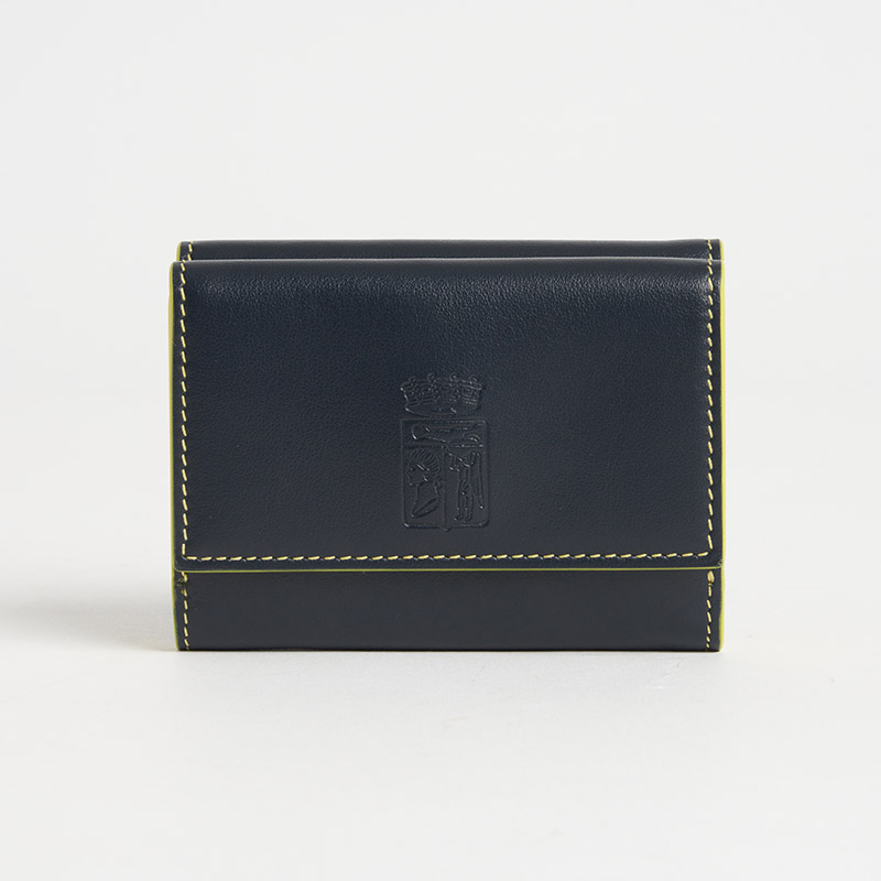 Blason Mini Wallet ブラゾン 3つ折りミニ財布(小銭入れ付)スムースカーフ ブルー・ニュイ