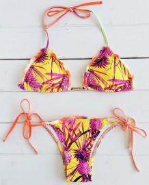 縁フリルピンクパイナップル柄三角水着 イエロー Morena Rosa