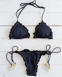 パイナップルチャーム付きフリル三角水着 ブラック Morena Rosa